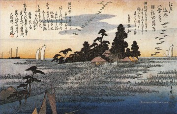  ukiyoe - un sanctuaire parmi les arbres sur une lande Utagawa Hiroshige ukiyoe